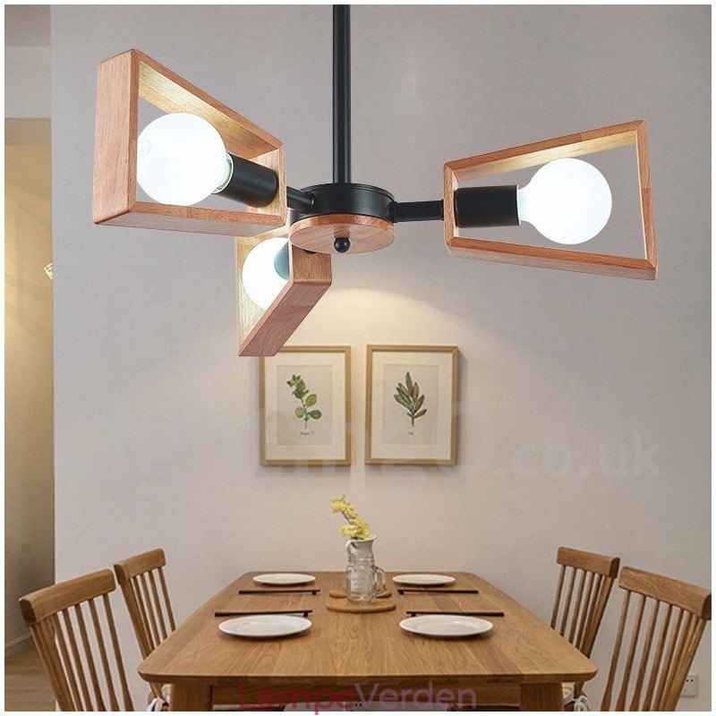 Wood Single Tier 3 lys lysekrone lampe moderne moderne stil