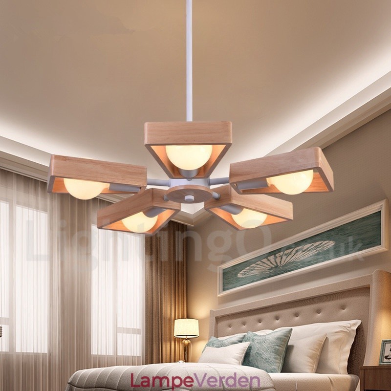 Wood Single Tier 5 lys lysekrone lampe moderne moderne stil