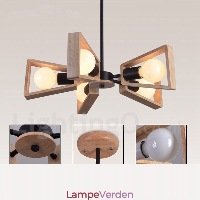 Wood Single Tier 5 lys lysekrone lampe moderne moderne stil