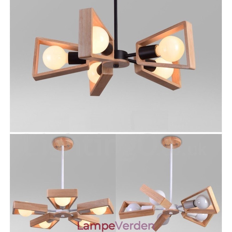 Wood Single Tier 5 lys lysekrone lampe moderne moderne stil