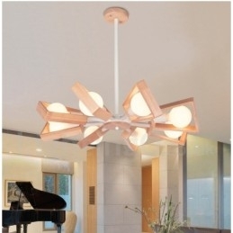 Wood Single Tier 8 lys lysekrone lampe moderne moderne stil