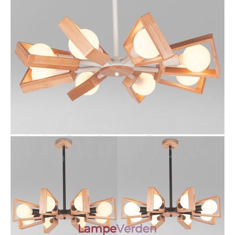 Wood Single Tier 8 lys lysekrone lampe moderne moderne stil