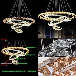 Moderne krystal pendant lys loftslysekrone lampe med 4 ringe stor ring rav krystal og anden klar krystal