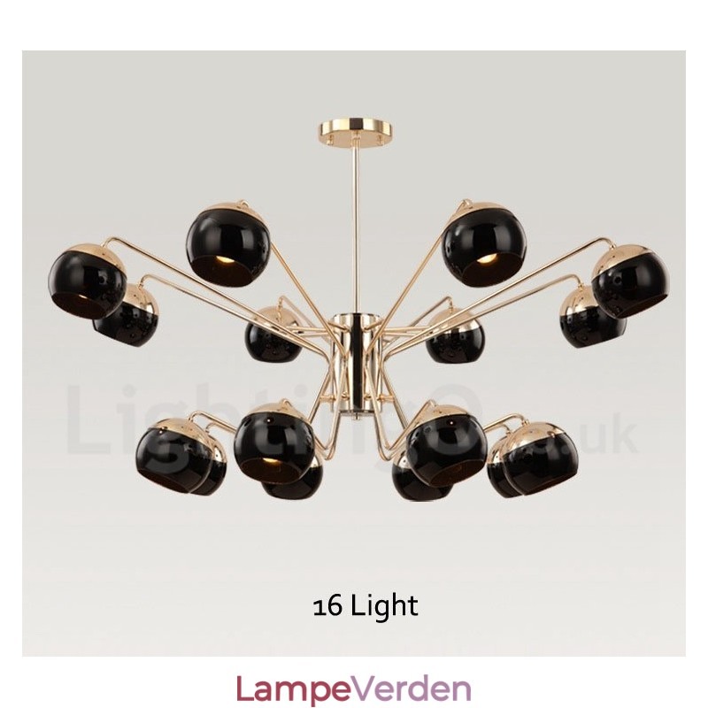 16 lys 2-lags moderne moderne metal lysekronelampe med glasskærm