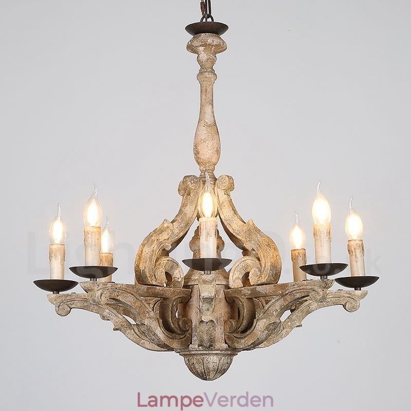 8 lys vintage retro trælysekrone lampe lys