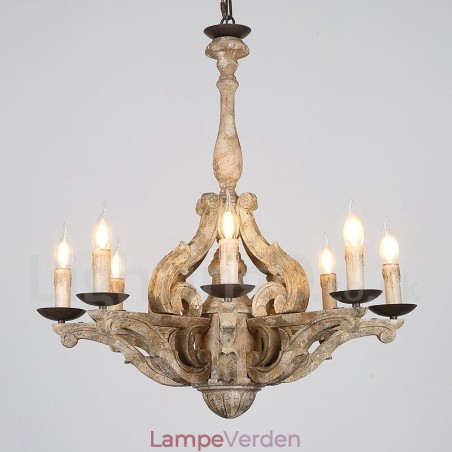 8 lys vintage retro trælysekrone lampe lys