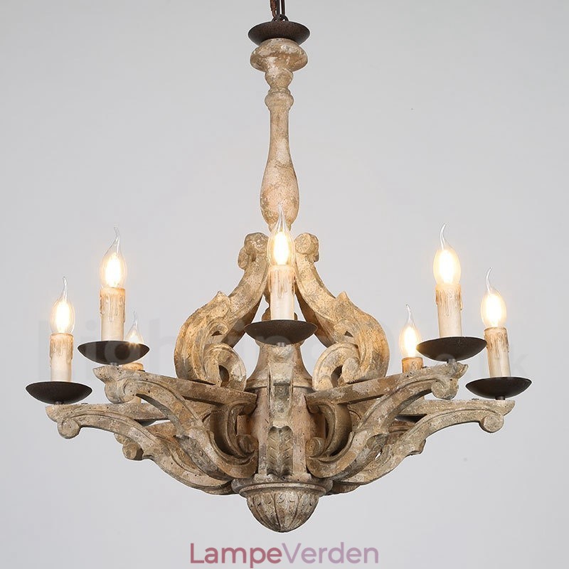 8 lys vintage retro trælysekrone lampe lys