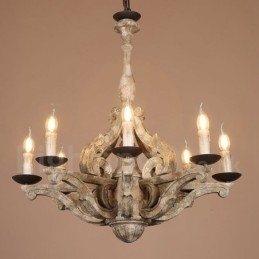 8 lys vintage retro trælysekrone lampe lys