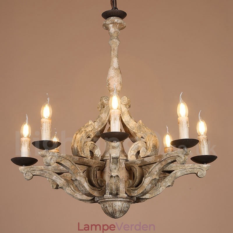 8 lys vintage retro trælysekrone lampe lys