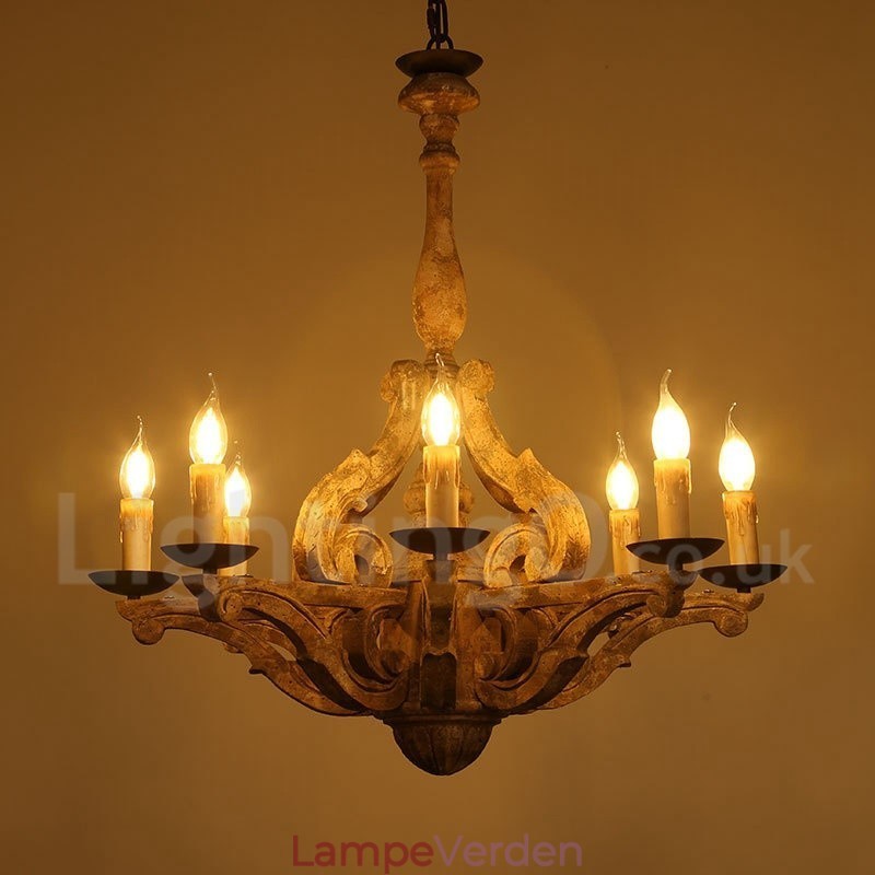8 lys vintage retro trælysekrone lampe lys