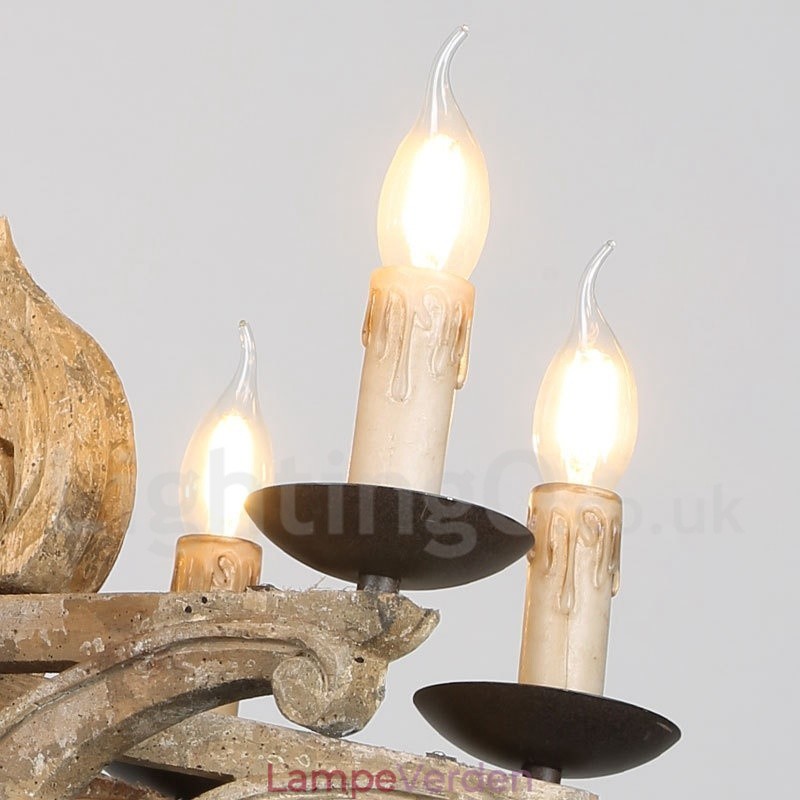 8 lys vintage retro trælysekrone lampe lys