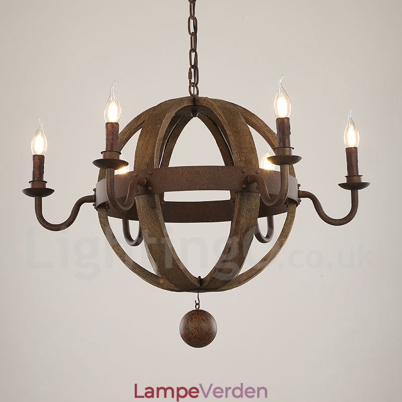 Country Vintage træ 6 lys lysekrone lampe lys