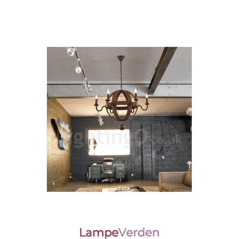 Country Vintage træ 6 lys lysekrone lampe lys