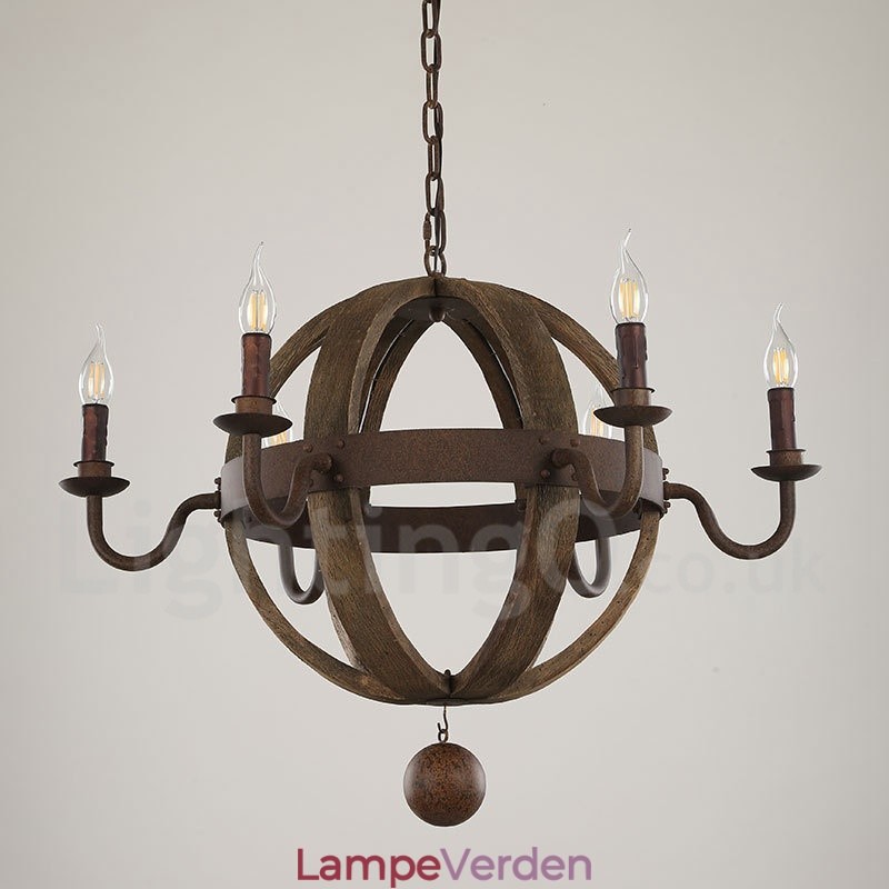 Country Vintage træ 6 lys lysekrone lampe lys