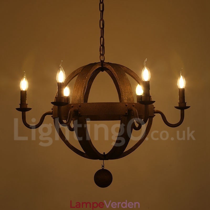 Country Vintage træ 6 lys lysekrone lampe lys