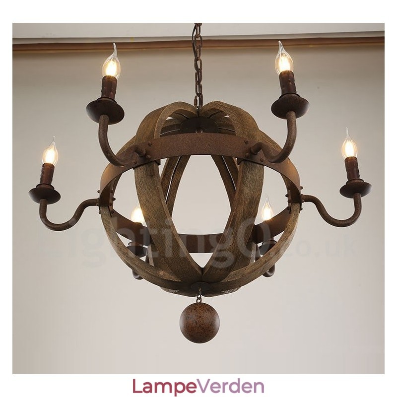 Country Vintage træ 6 lys lysekrone lampe lys