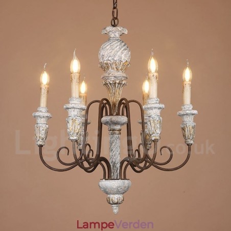 Country Vintage Wooden 6 Light Single Tier lysekrone til lys Country Vintage Wooden 6 Light Single Tier lysekrone til lys