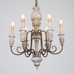 Country Vintage Wooden 6 Light Single Tier lysekrone til lys