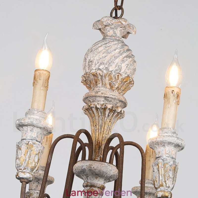 Country Vintage Wooden 6 Light Single Tier lysekrone til lys