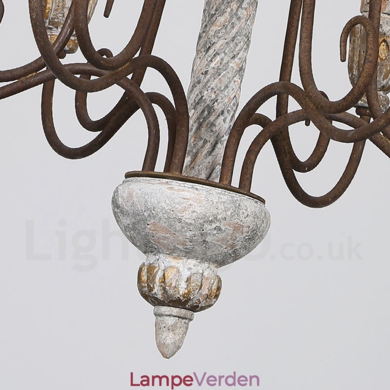 Country Vintage Wooden 6 Light Single Tier lysekrone til lys