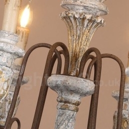 Country Vintage Wooden 6 Light Single Tier lysekrone til lys