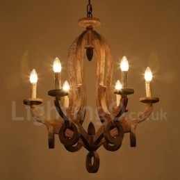 Country Wooden Vintage 6 Light Single Tier lysekrone Light Wood Lamp