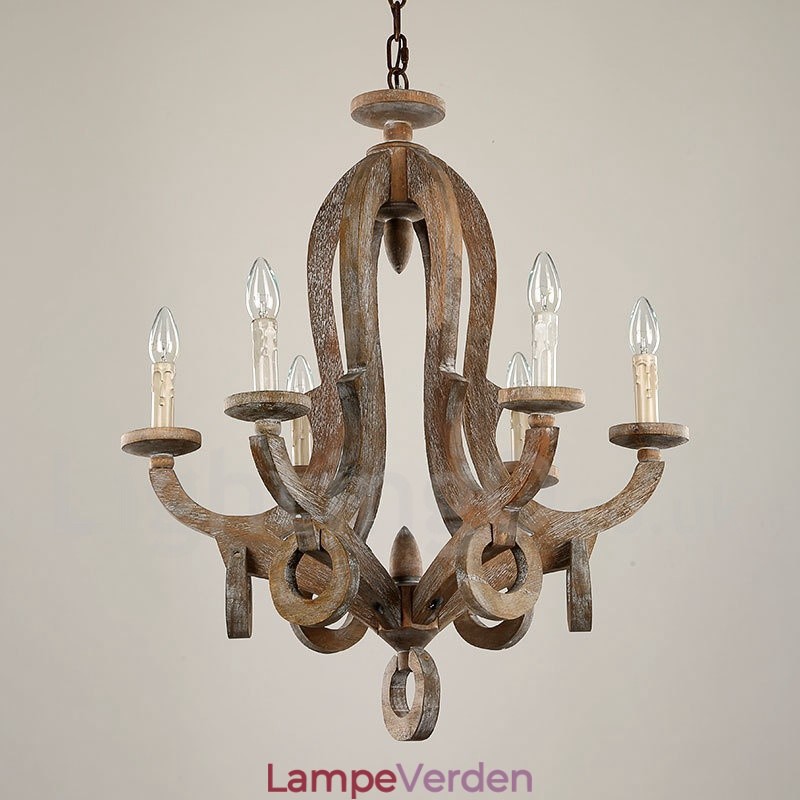Country Wooden Vintage 6 Light Single Tier lysekrone Light Wood Lamp