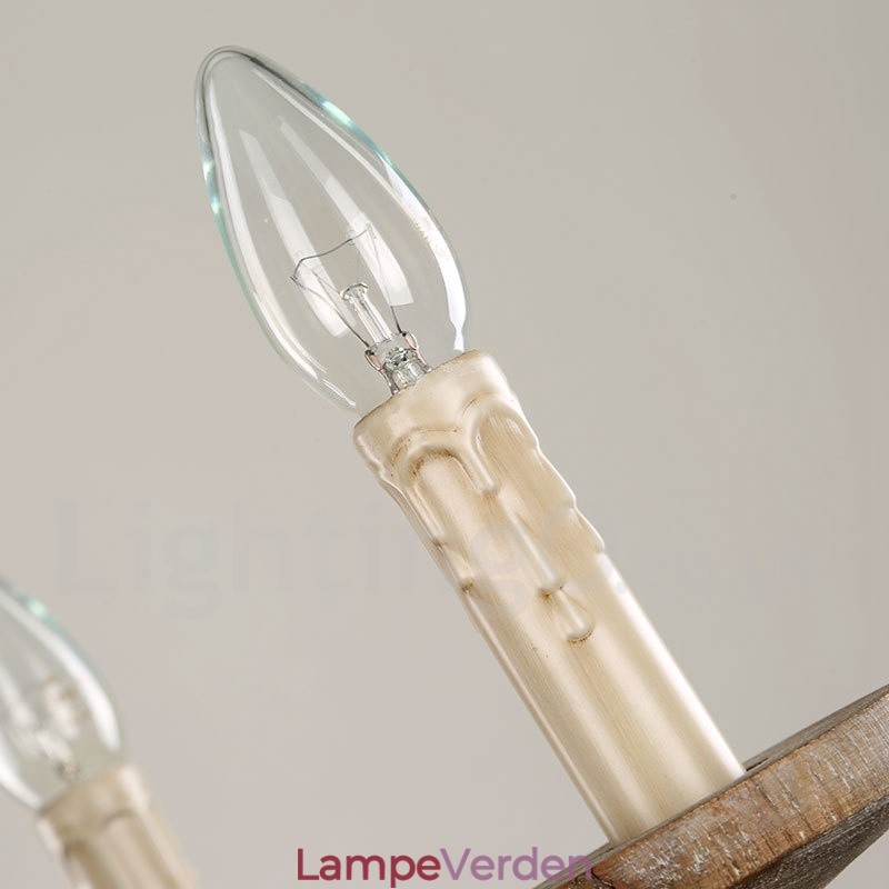 Country Wooden Vintage 6 Light Single Tier lysekrone Light Wood Lamp