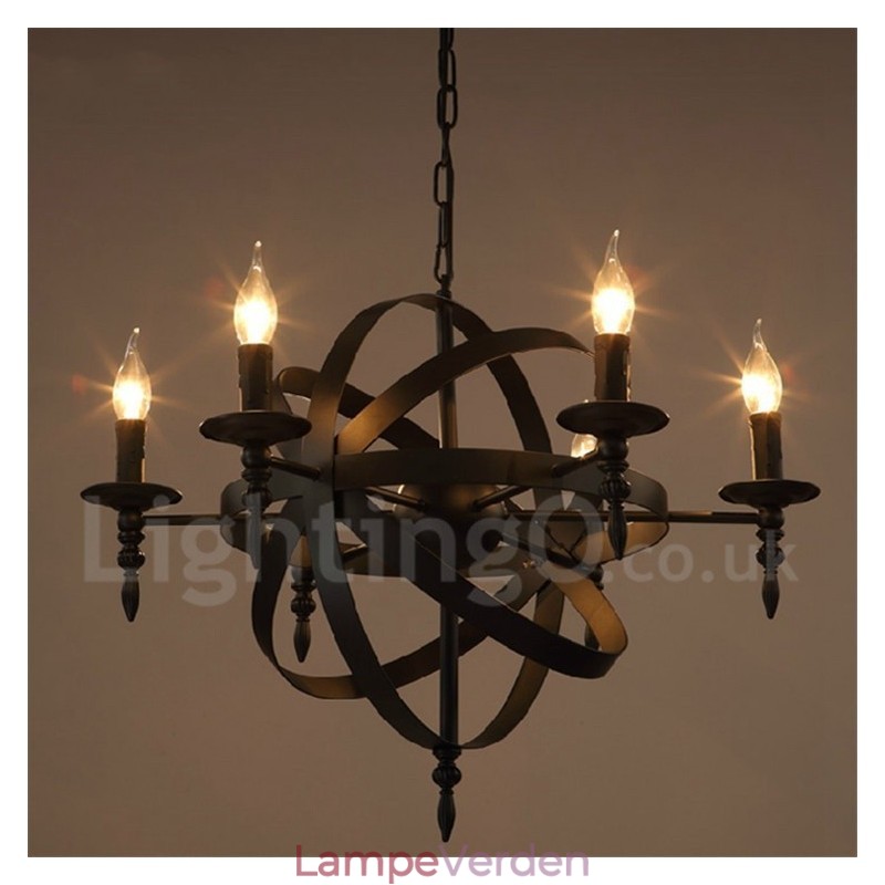Retro Vintage Metal 6 Light Single Tier lysekrone Light