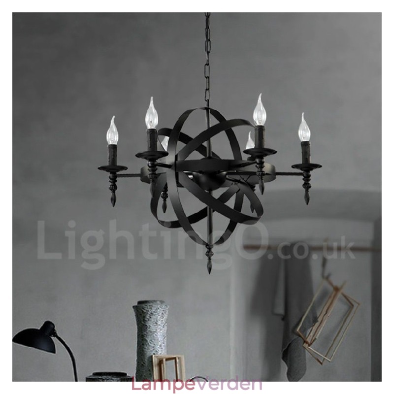 Retro Vintage Metal 6 Light Single Tier lysekrone Light