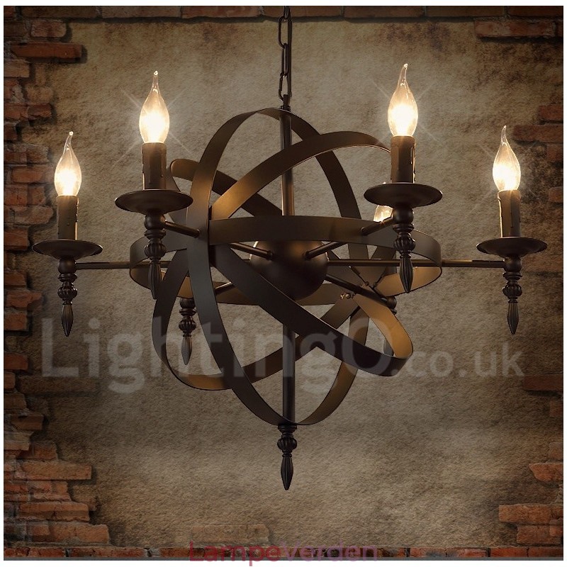 Retro Vintage Metal 6 Light Single Tier lysekrone Light