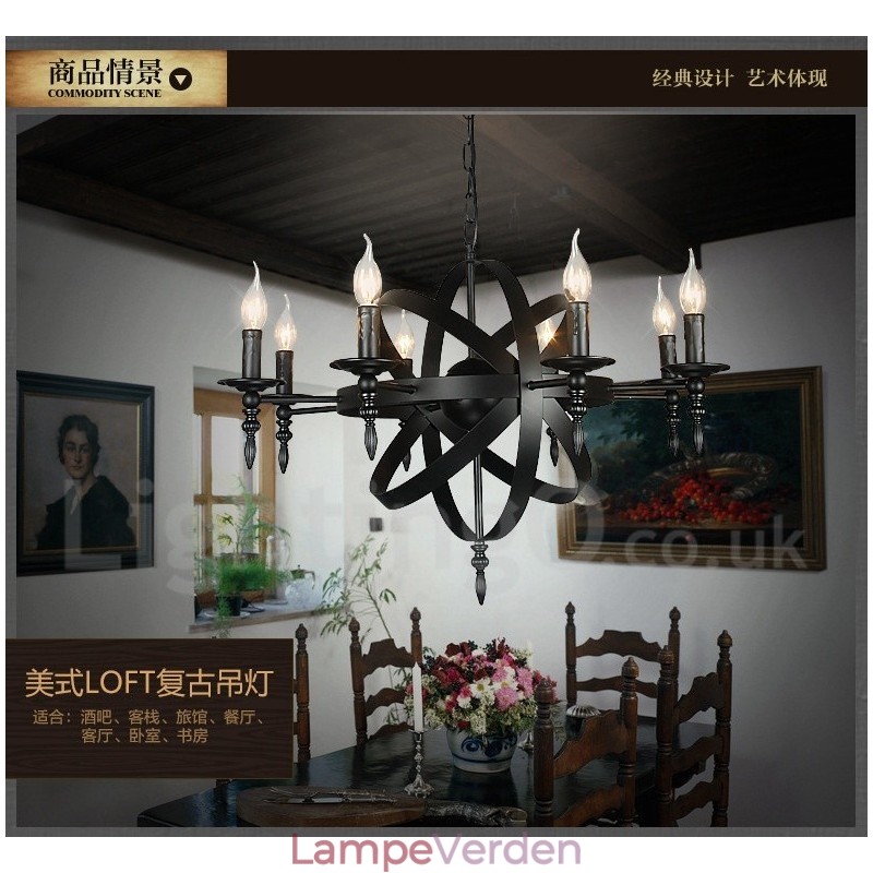 Retro Vintage Metal 6 Light Single Tier lysekrone Light