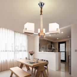 Træ moderne moderne 3 lys enkelt niveau lysekrone lampe