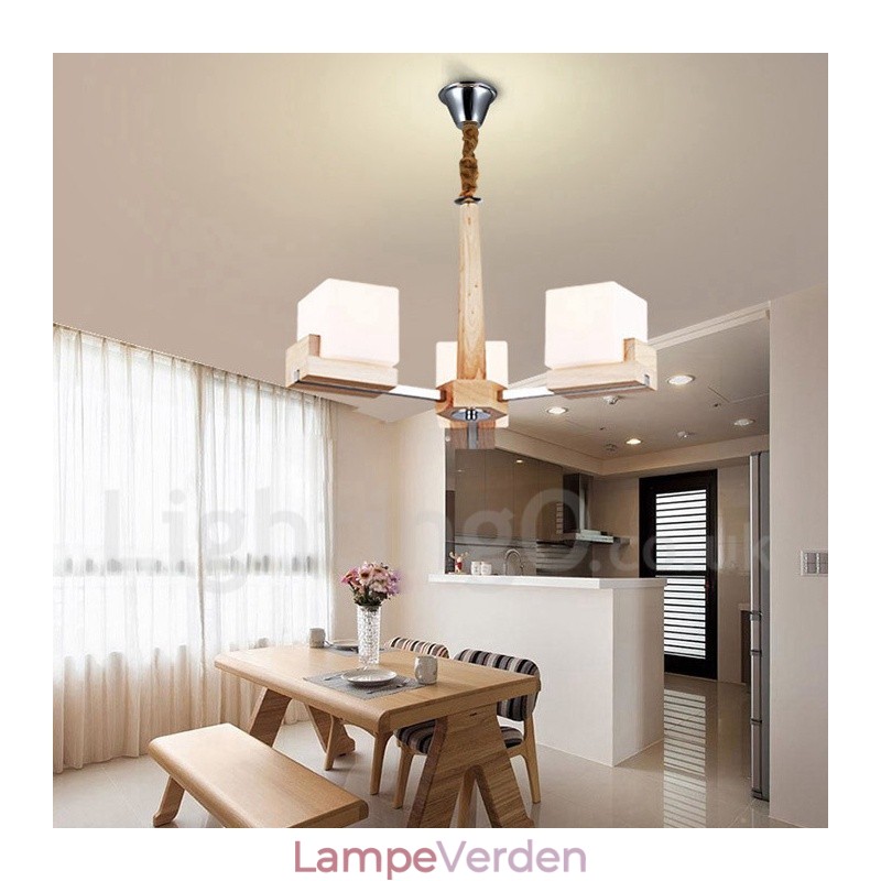 Træ moderne moderne 3 lys enkelt niveau lysekrone lampe