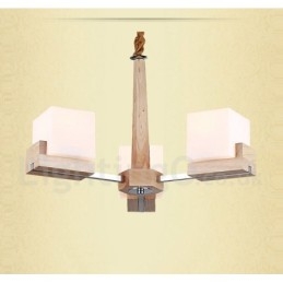 Træ moderne moderne 3 lys enkelt niveau lysekrone lampe