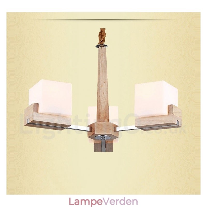 Træ moderne moderne 3 lys enkelt niveau lysekrone lampe