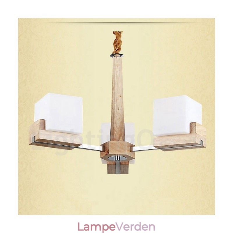 Træ moderne moderne 3 lys enkelt niveau lysekrone lampe