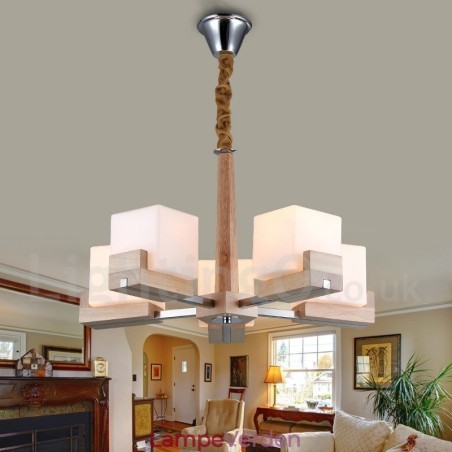 Træ moderne moderne 5 lys enkelt niveau lysekrone lampe Træ moderne moderne 5 lys enkelt niveau lysekrone lampe