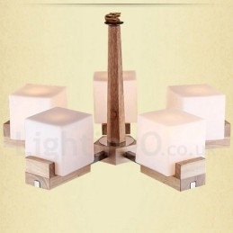 Træ moderne moderne 5 lys enkelt niveau lysekrone lampe