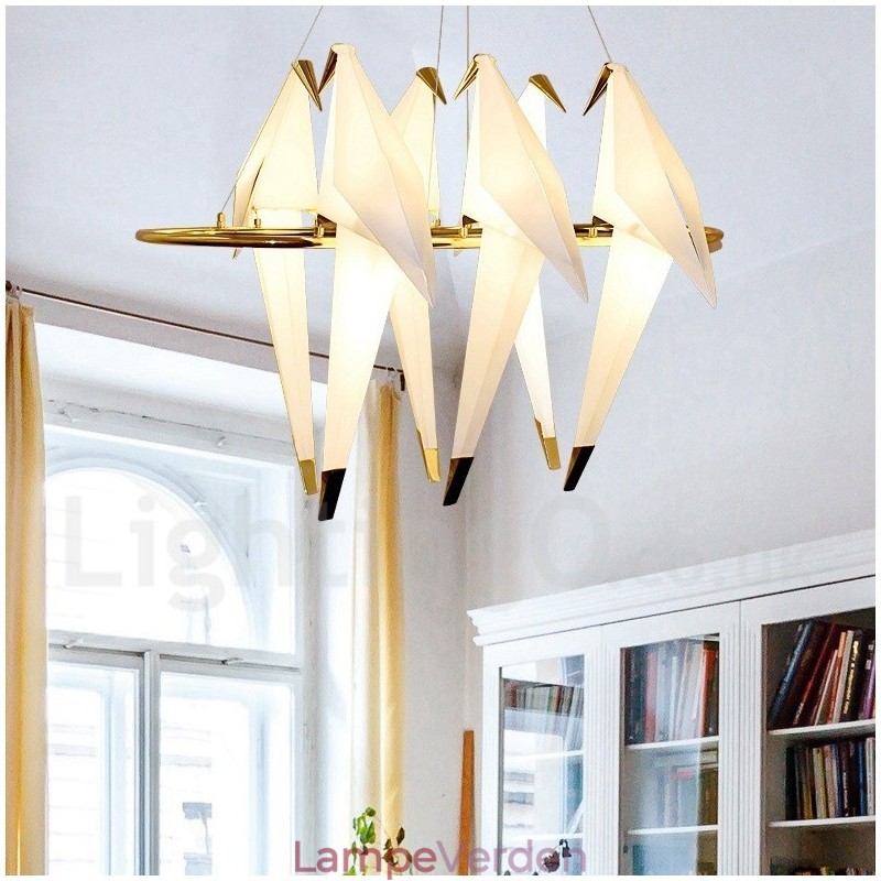Modern Contemporary Paper Crane 6 Light Pendel Light