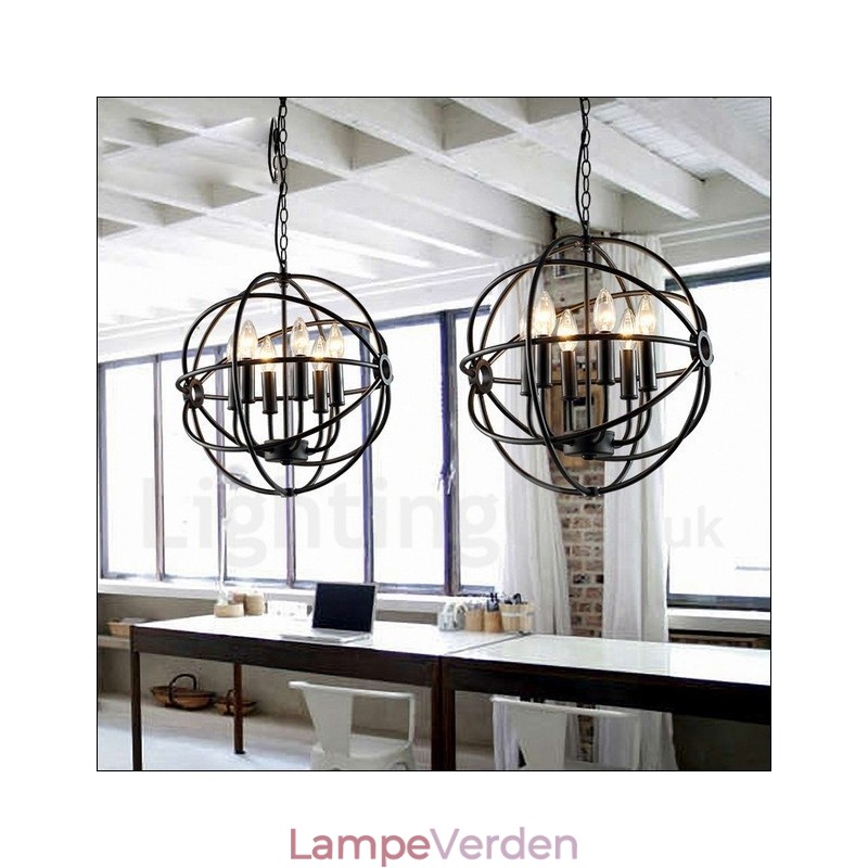 6 Light Metal Globe Vintage Pendel Light