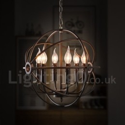 6 Light Metal Globe Vintage Pendel Light