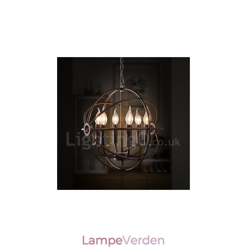 6 Light Metal Globe Vintage Pendel Light