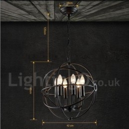 6 Light Metal Globe Vintage Pendel Light