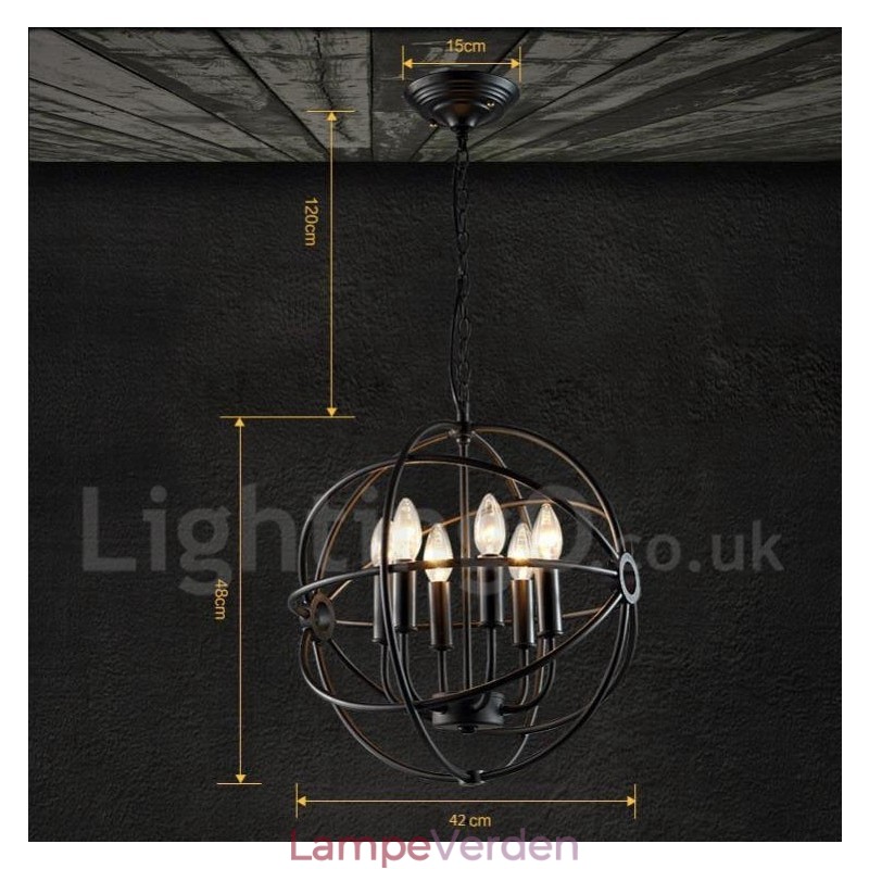 6 Light Metal Globe Vintage Pendel Light