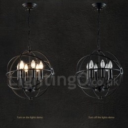 6 Light Metal Globe Vintage Pendel Light