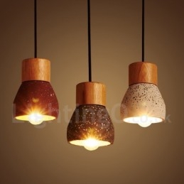Modern Contemporary 1 Light Wood Concrte Pendellampe