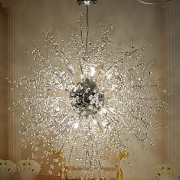Moderne Lantern Globe Crystal Chrome Metal Flush Mount