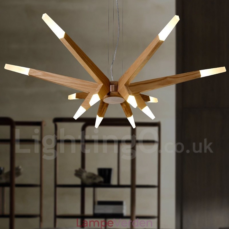 Modern Contemporary Wood 12 Light Pendel Light