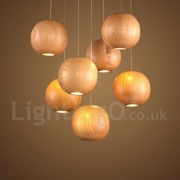 Rustik Lodge Wooden Globe Pendel Light